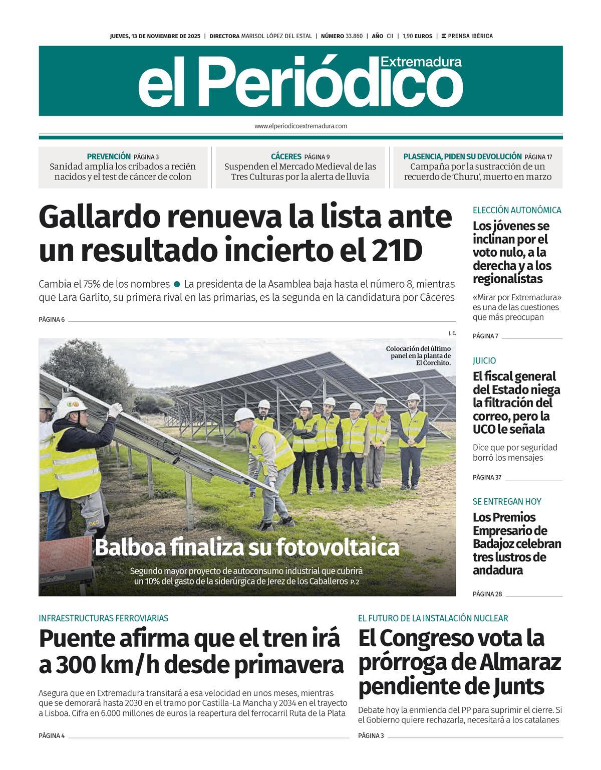Consulta la portada correspondiente al día 13 de noviembre de 2025