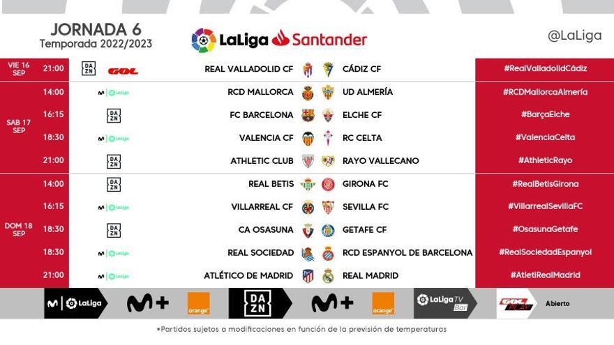 Els horaris de la sisena jornada de Lliga a la Primera Divisió