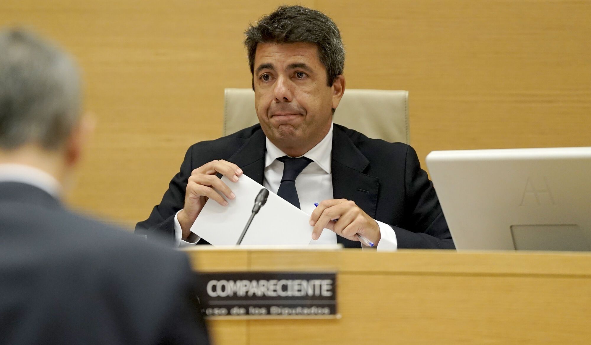 El 'president' en funciones de la Generalitat Valenciana, Carlos Mazón, durante su comparecencia en la comisión de investigación de la dana en el Congreso