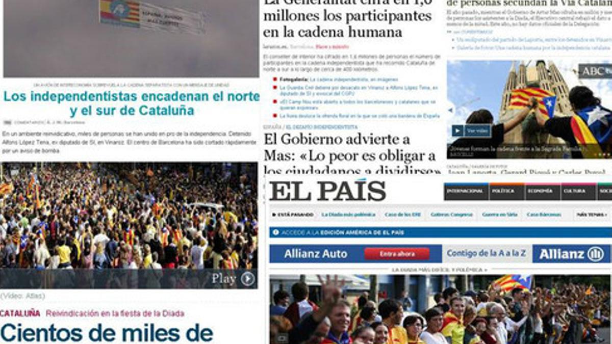 Montaje con las portadas digitales de los rotativos españoles