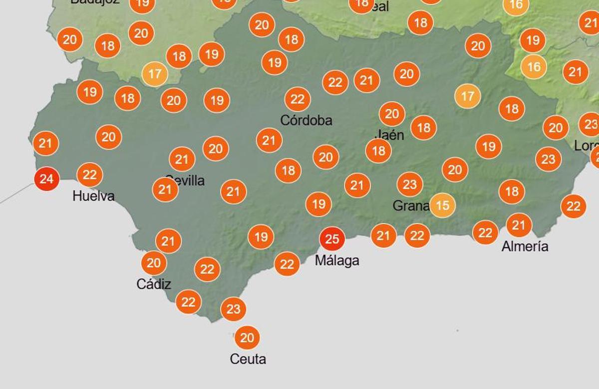 Temperaturas previstas para las 15.00 horas del sábado