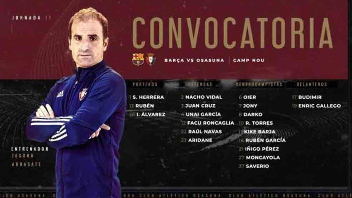 Esta es la lista de convocados de Osasuna