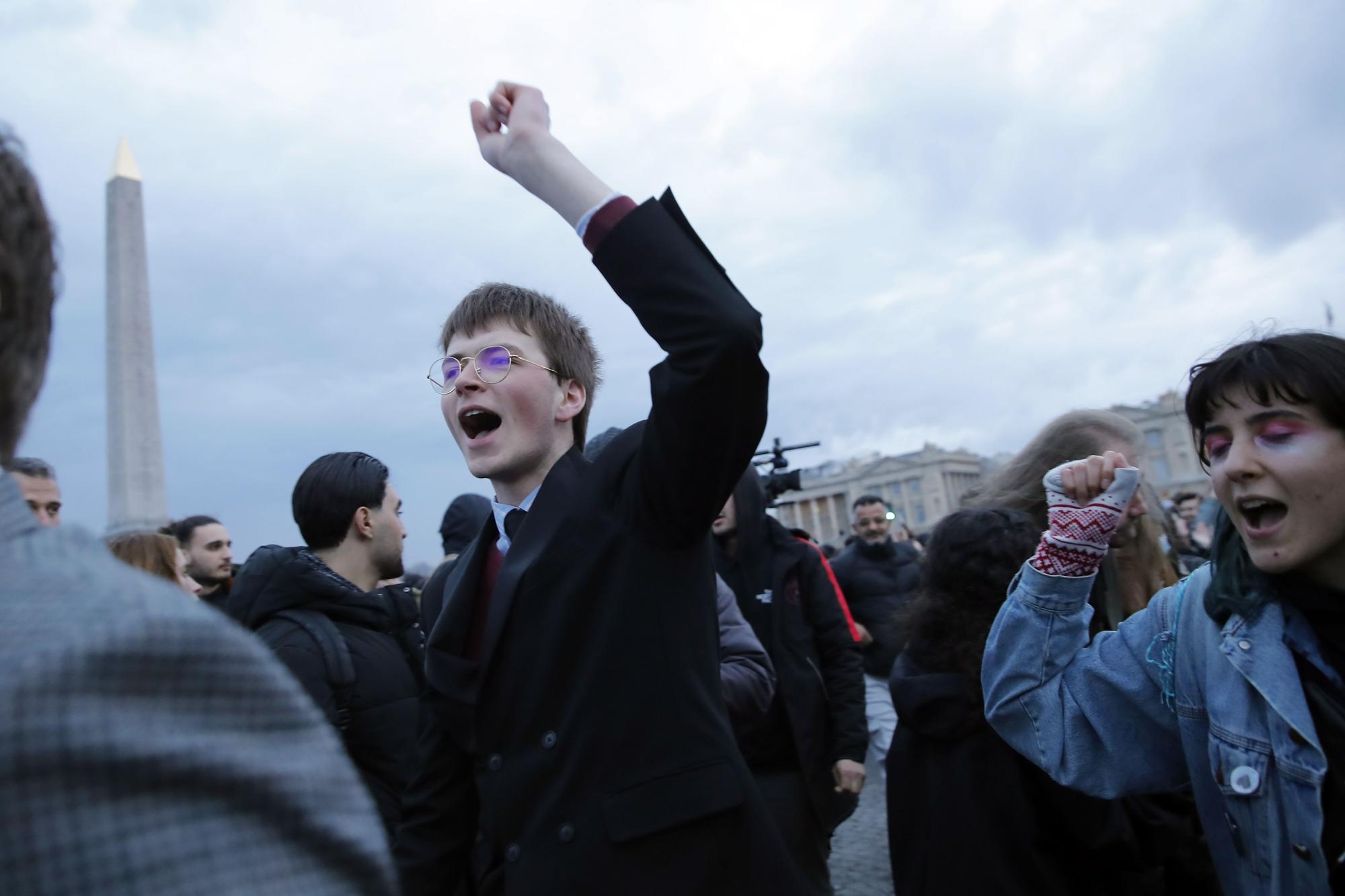 Protest at the French National Assembly against the pension reform law in Paris