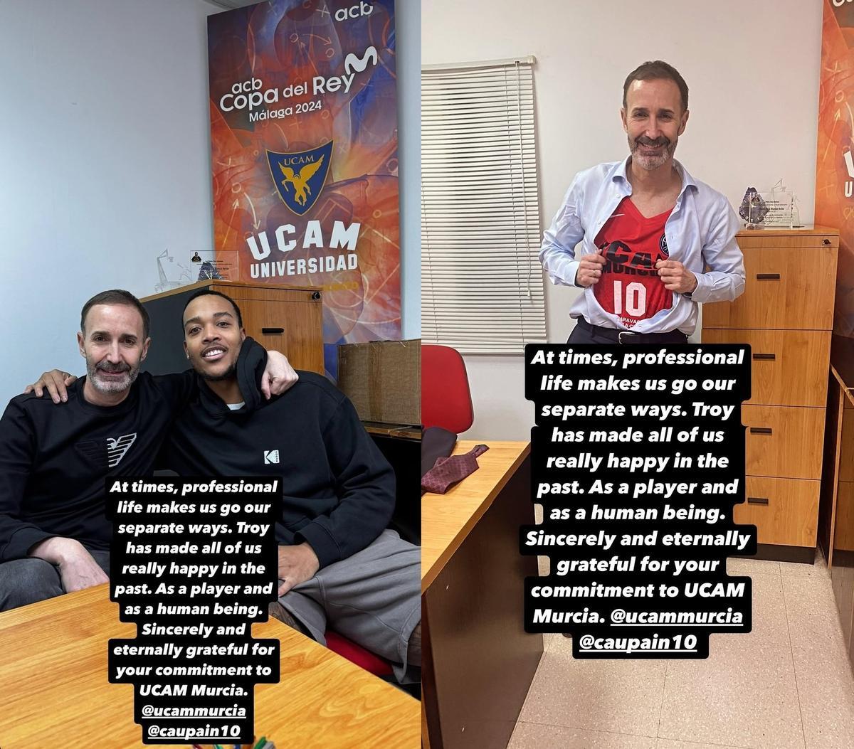 Las imágenes que publicó en redes sociales Sito Alonso cuando Troy Caupain rescindió su contrato con el UCAM Murcia