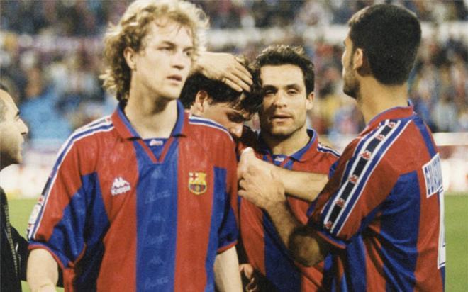 Sergi Barjuan como jugador del FC Barcelona, subcampeón de la Copa del Rey 95/96