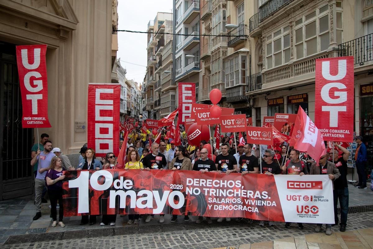 La manifestación por el Día del Trabajador en Cartagena, en imágenes