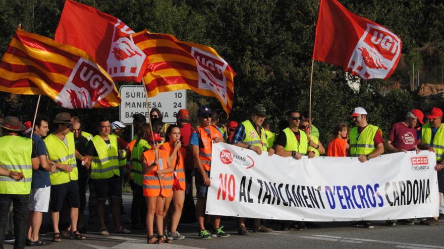 Manifestació de diumenge passat on els treballadors van tallar la C-55.