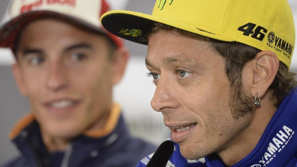 Valentino Rossi y Marc Márquez, en la conferencia de prensa del GP de Austria.