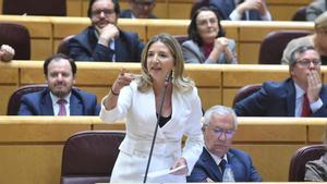 La portavoz del PP en el Senado, Alicia García, en la sesión de control al Gobierno