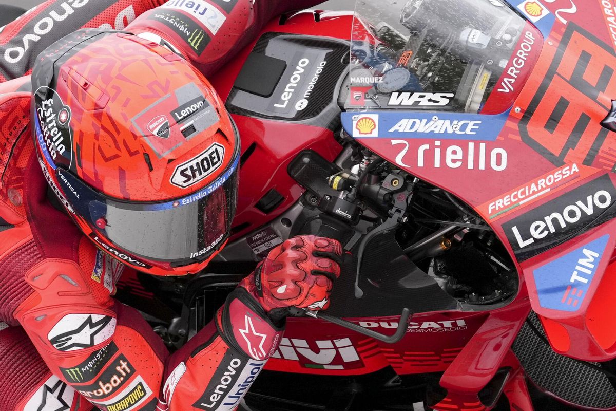 Spains Marc Marquez of the Ducati Lenovo Team competes during the Moto GP race in Termas de Rio Hondo circuit, Argentina, Sunday, March 16, 2025. (AP Photo/Gustavo Garello)