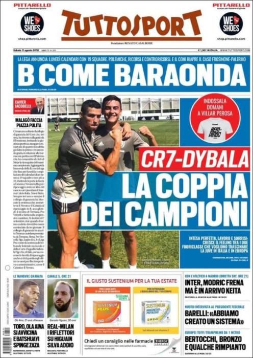 Portada TUTTOSPORT sábado 11 de agosto de 2018