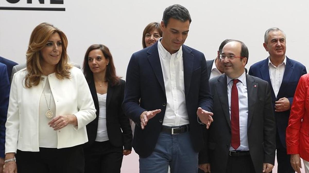 Susana Díaz, Pedro Sánchez y Miquel Iceta, este martes, en el comité federal del PSOE.