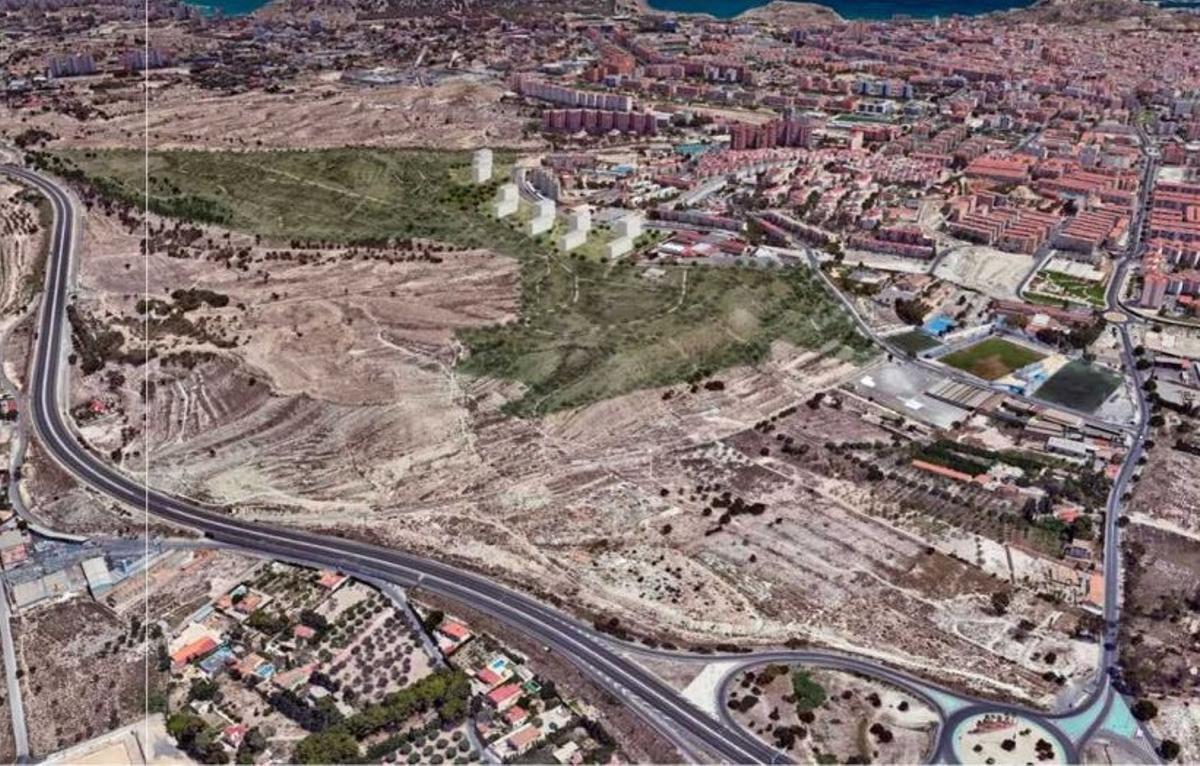 Plan con las viviendas junto a la zona ya edificada, y con un gran parque urbano
