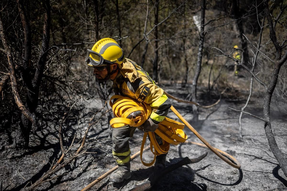 En imágenes | El operativo de INFOAR sigue este jueves con las labores de extinción en el incendio de Leciñena