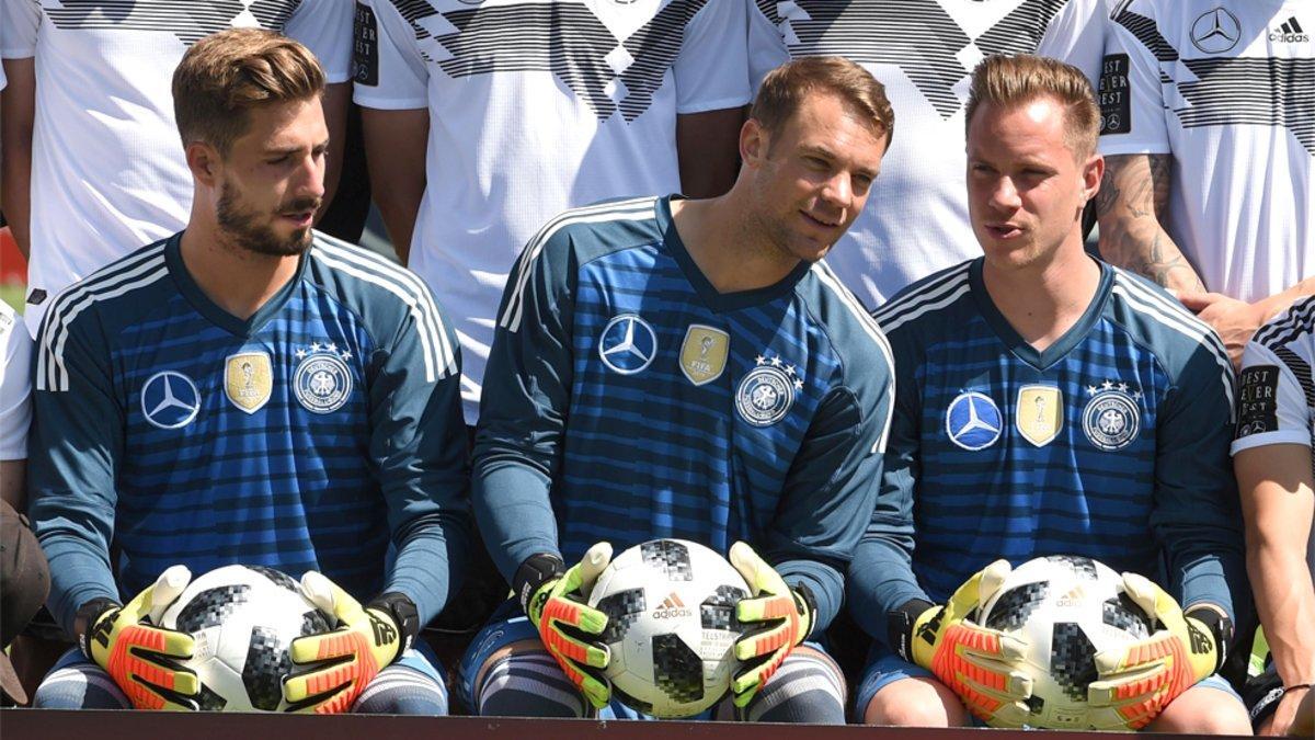 Trapp, Neuer y Ter Stegen en un acto promocional en la previa del Mundial de Rusia 2018