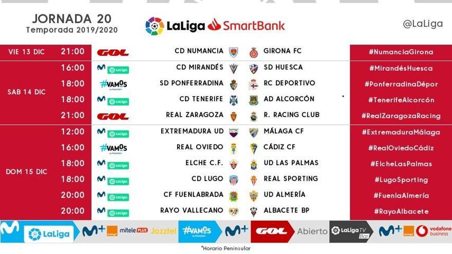 Horarios de la 20ª jornada de LaLiga SmartBank.