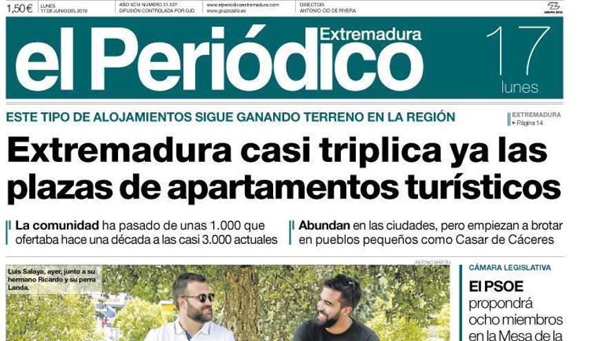 Esta es la portada de EL PERIÓDICO EXTREMADURA correspondiente al día 17 de junio del 2019