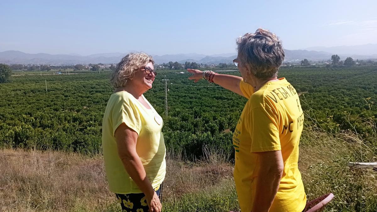 Vecinas de la Vega de Mestanza, frente a los campos de cítricos donde irá la EDAR Málaga Norte.