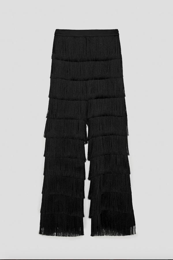 Locos por los flecos: pantalón palazzo con capas de flecos de Zara