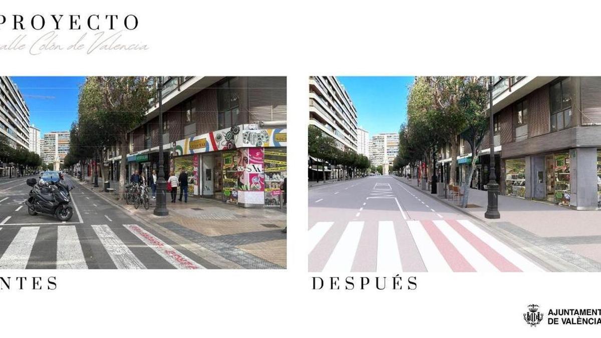 Simulación del antes y el después de la calle Colón