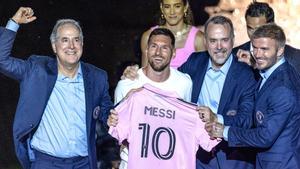 Leo Messi junto a David Beckham y Jorge Mas