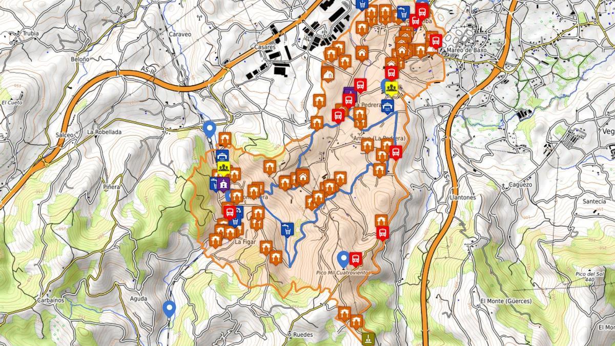 Mapa de la ruta por La Pedrera.