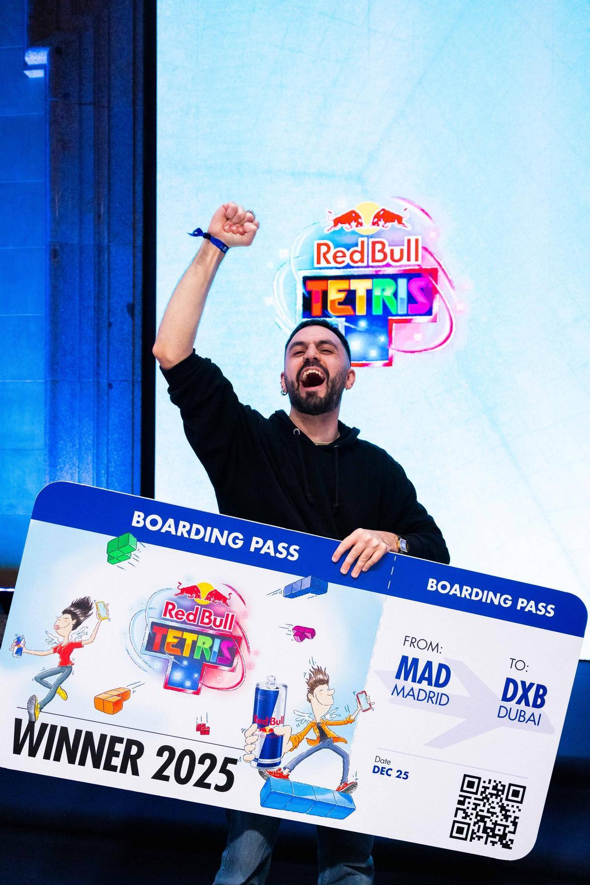 El cordobés José Delgado al momento de proclamarse campeón de la final nacional de Red Bull Tetris®