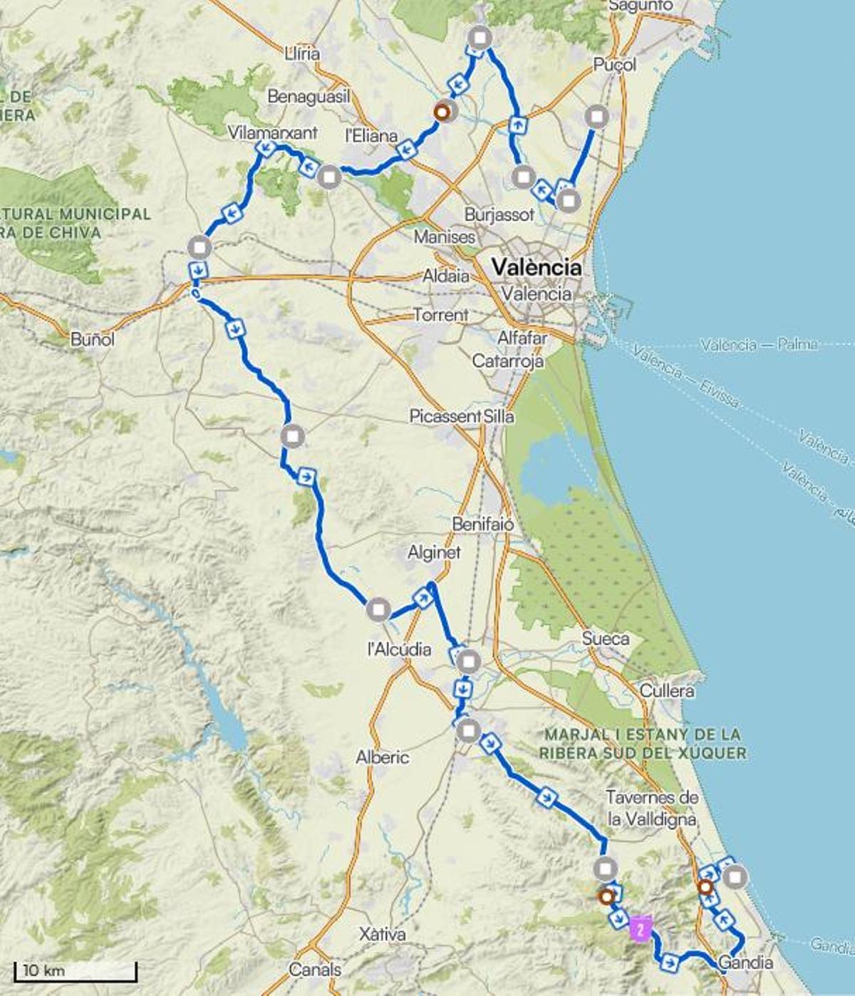 Recorrido de la etapa 8 de La Vuelta, a su paso por la provincia de València.