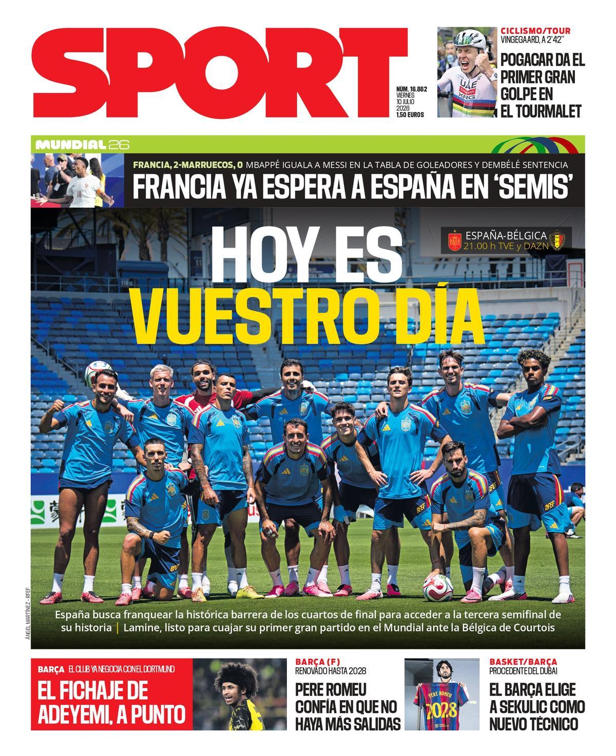 Esta es la portada de SPORT de hoy viernes, 10 de julio de 2026