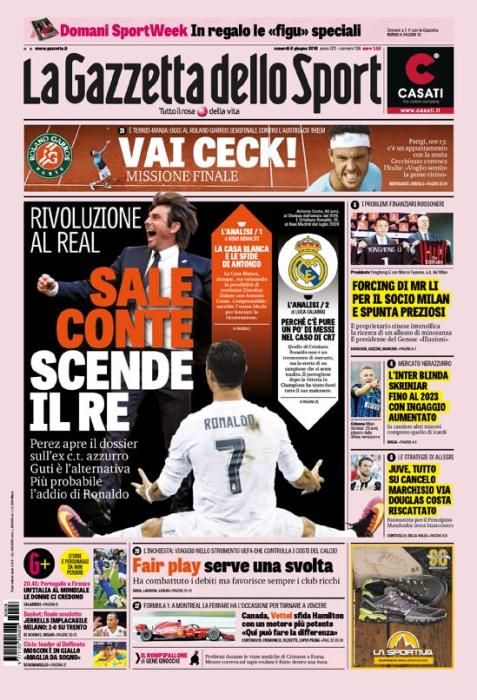 Portada GAZZETTA DELLO SPORT viernes 8 de junio