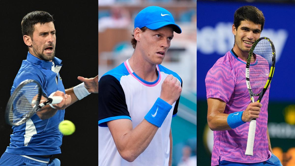 Novak Djokovic, Jannik Sinner y Carlos Alcaraz, los tres mejores jugadores del mundo según el ranking ATP