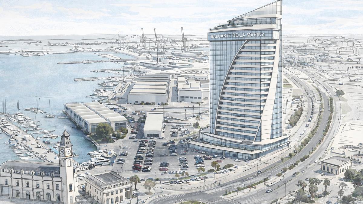 Figuración del rascacielos proyectado en la Marina de València.