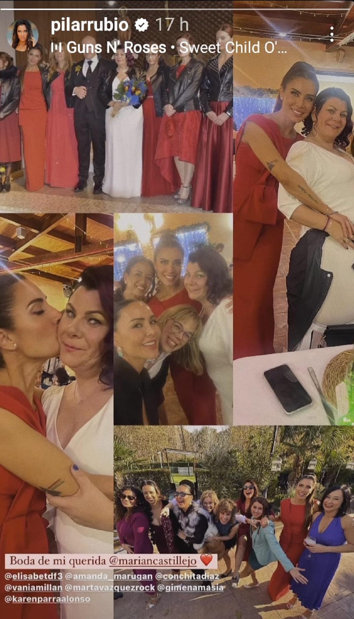 Un collage de la boda a la que fue Pilar Rubio sin su marido.