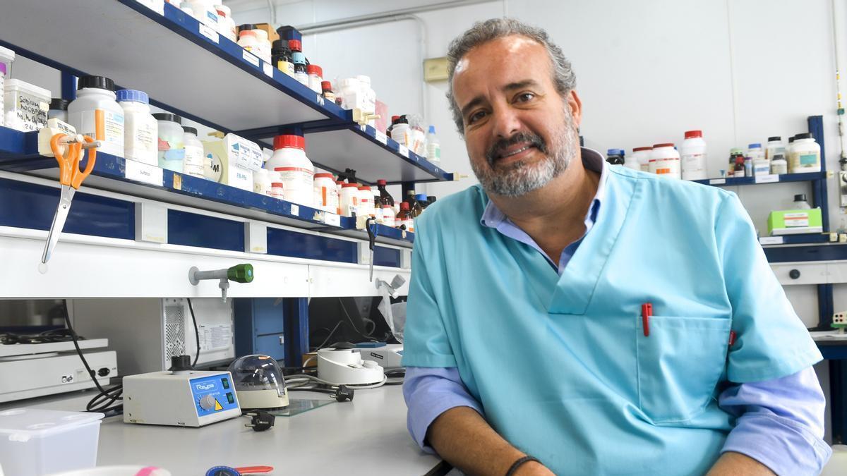 Rafael Robaina en su laboratorio en la Facultad de Ciencias del Mar de la ULPGC, en el Campus de Tafira.