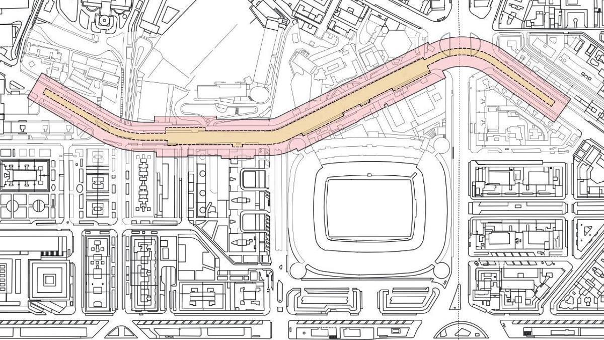 Plano del futuro aparcamiento bajo la calle Padre Damián, junto al Bernabéu.