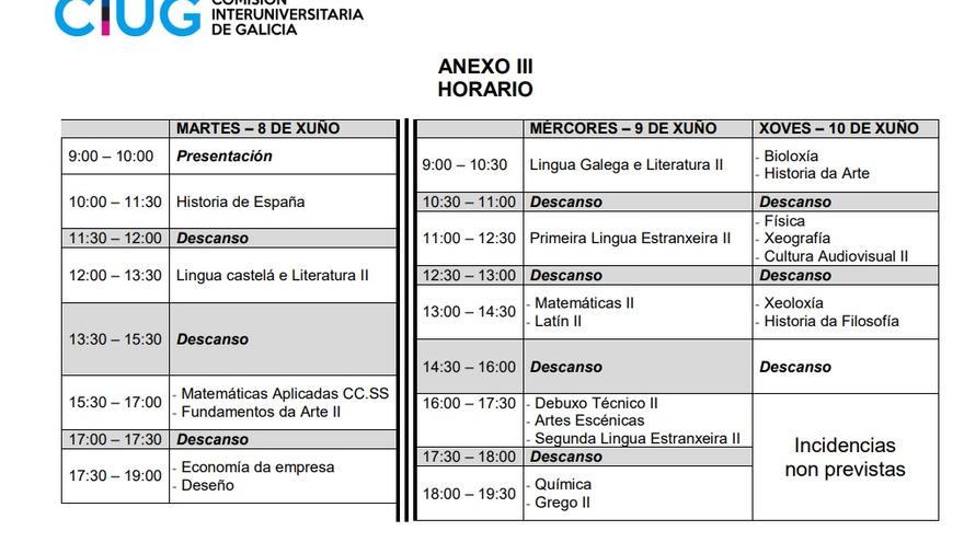 Horario de los exámenes ABAU 2021