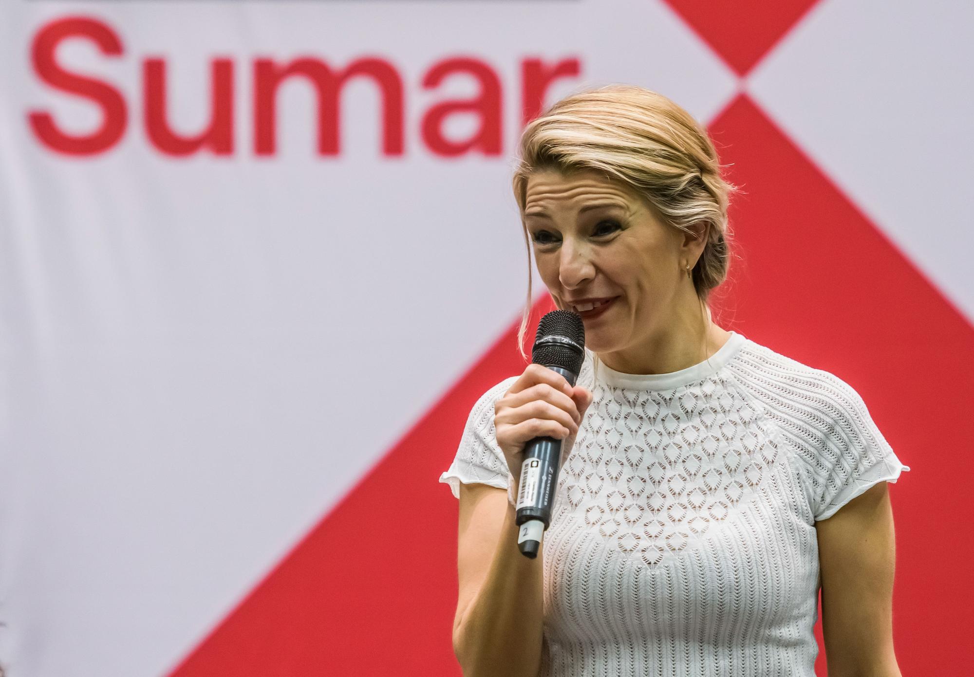 Acto de escucha de Sumar con Yolanda Díaz en el Palacio de Exposiciones y Congresos de Sevilla