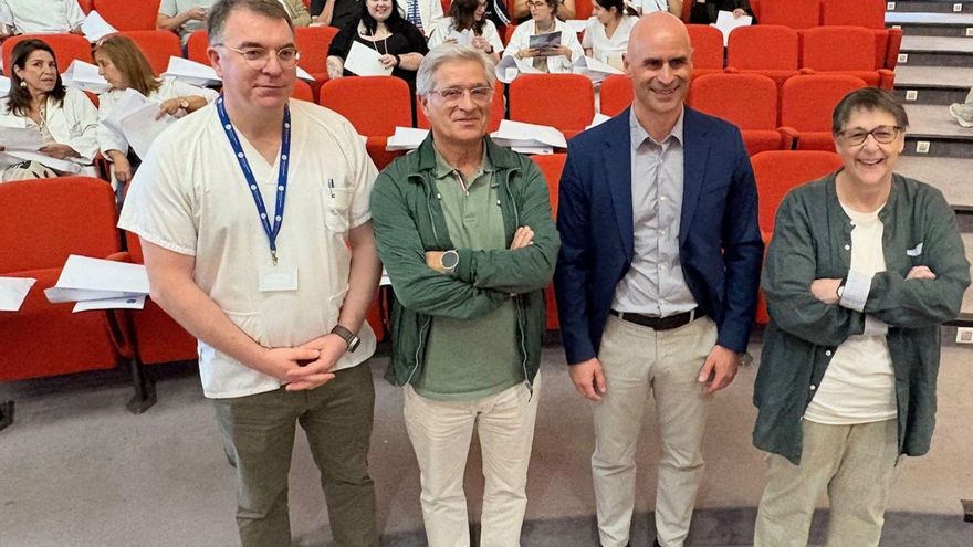 Juan Turnes, Abelardo Sánchez, José Flores y Ángela Paz, ayer en la presentación en Montecelo.