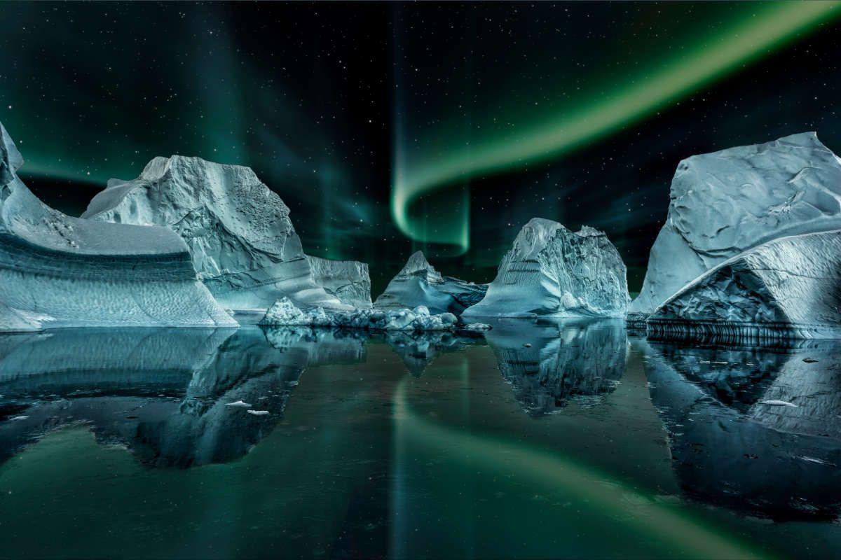 Aurora boreal sobre Groenlandia