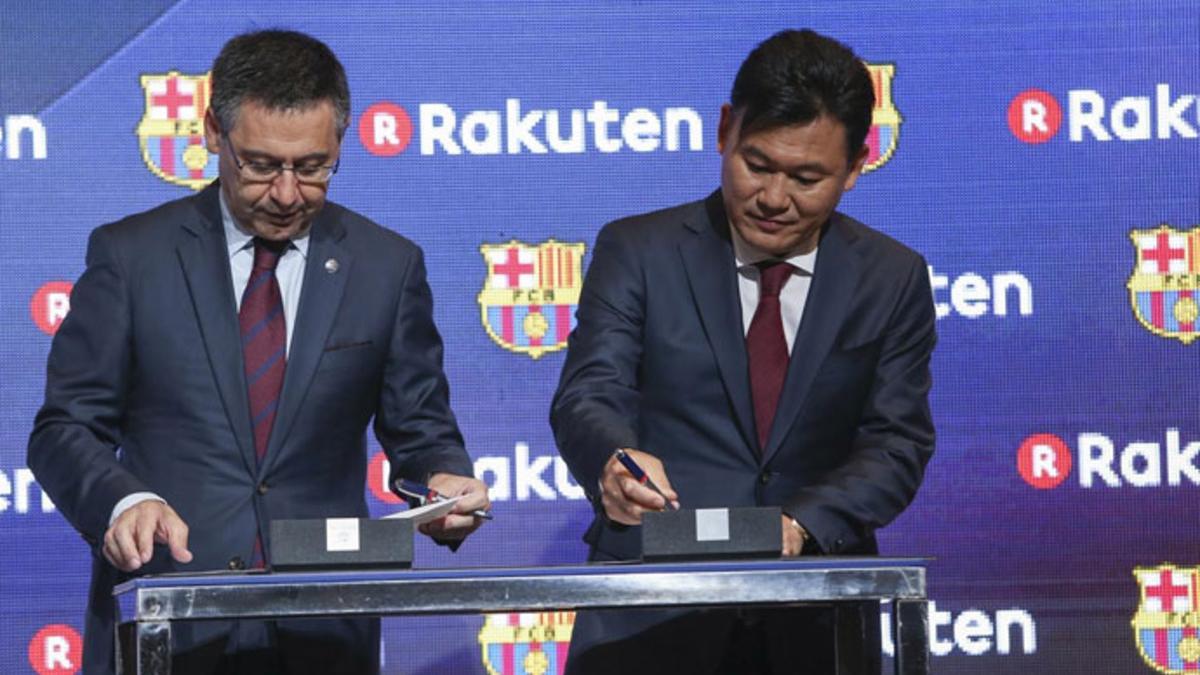 Bartomeu habló de Messi en el acto del acuerdo con Rakuten