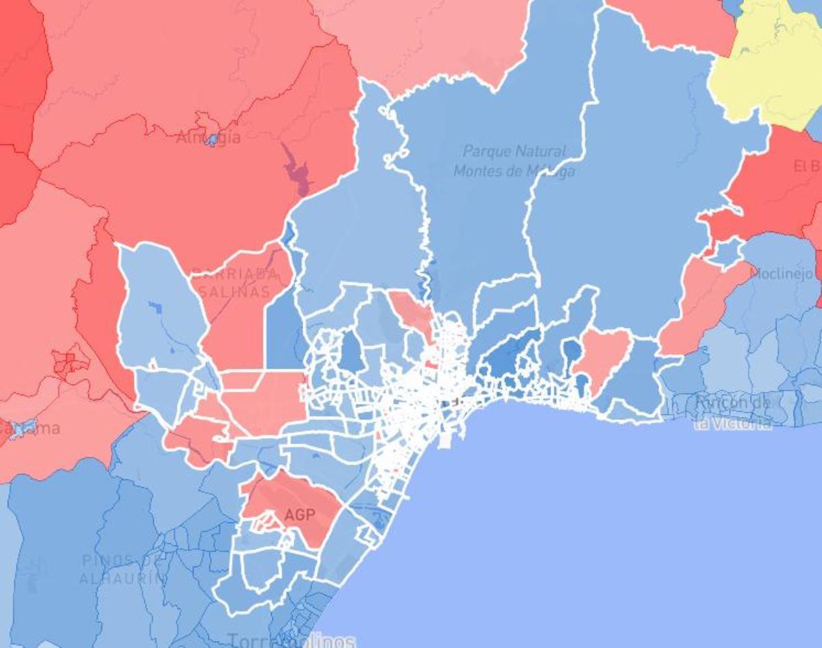 Mapa resultados en Málaga capital