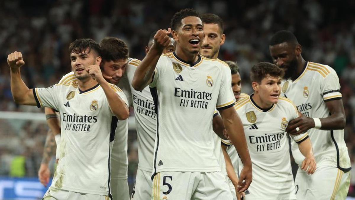 Los jugadores celebran el gol ante el Unión Berlín.