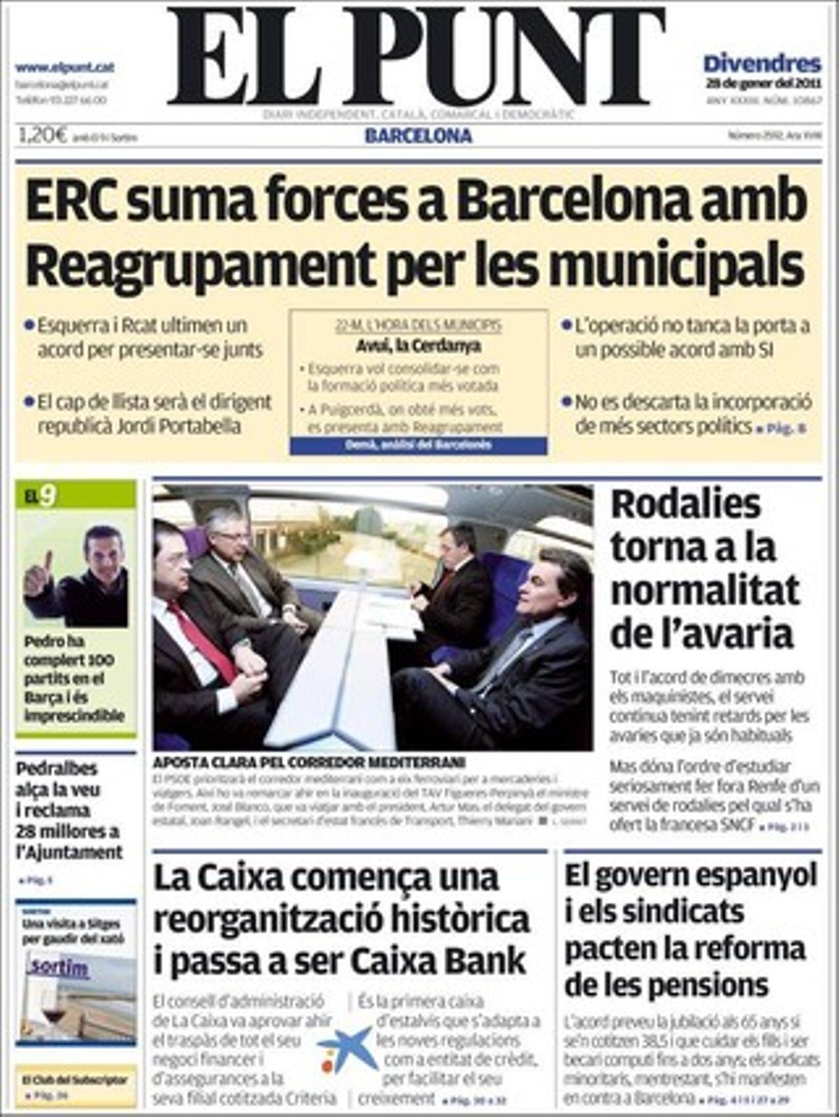 ’El Punt’ destaca a més l’alerta de Manuel Bustos, alcalde de Sabadell, sobre els problemes d’alguns alcaldes per la falta d’inversió d’altres administracions; que la Guàrdia Urbana de l’Hospitalet posa 50 multes a l’any pel distintiu CAT, i unes declaracions d’Antoni Castellà, secretari d’Universitats i Recerca: Es retallarà menys a les universitats més eficients.