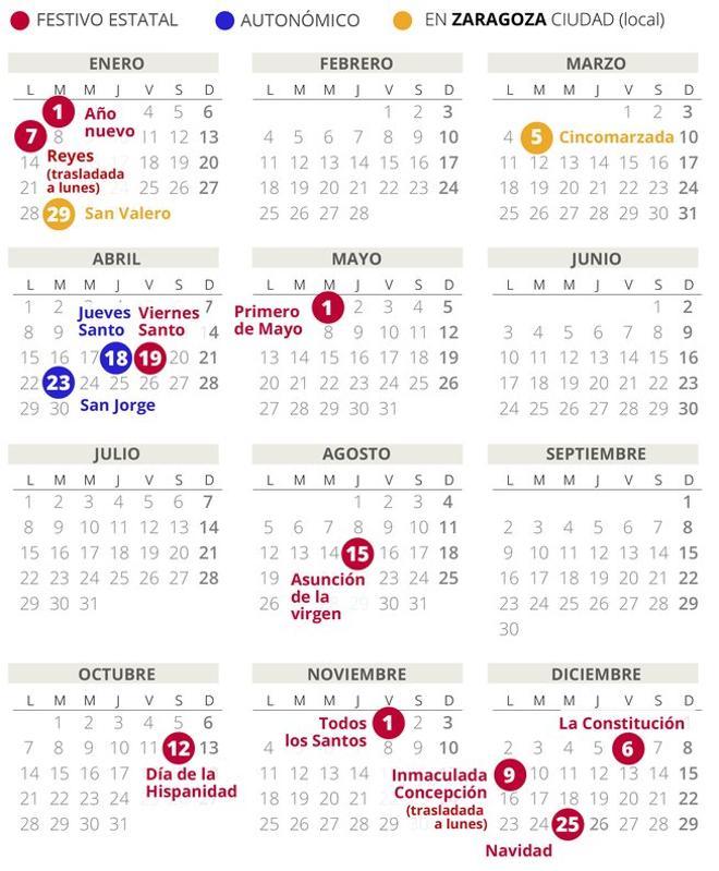 Calendario laboral Zaragoza 2019