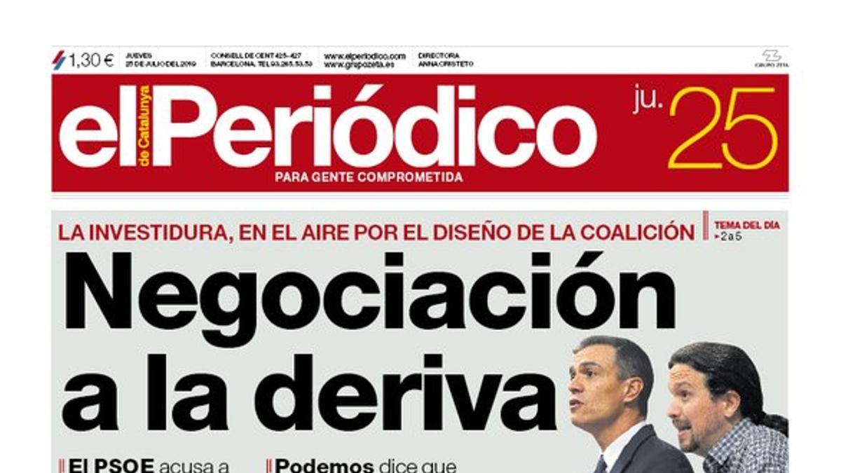 La portada de EL PERIÓDICO del 25 de julio del 2019