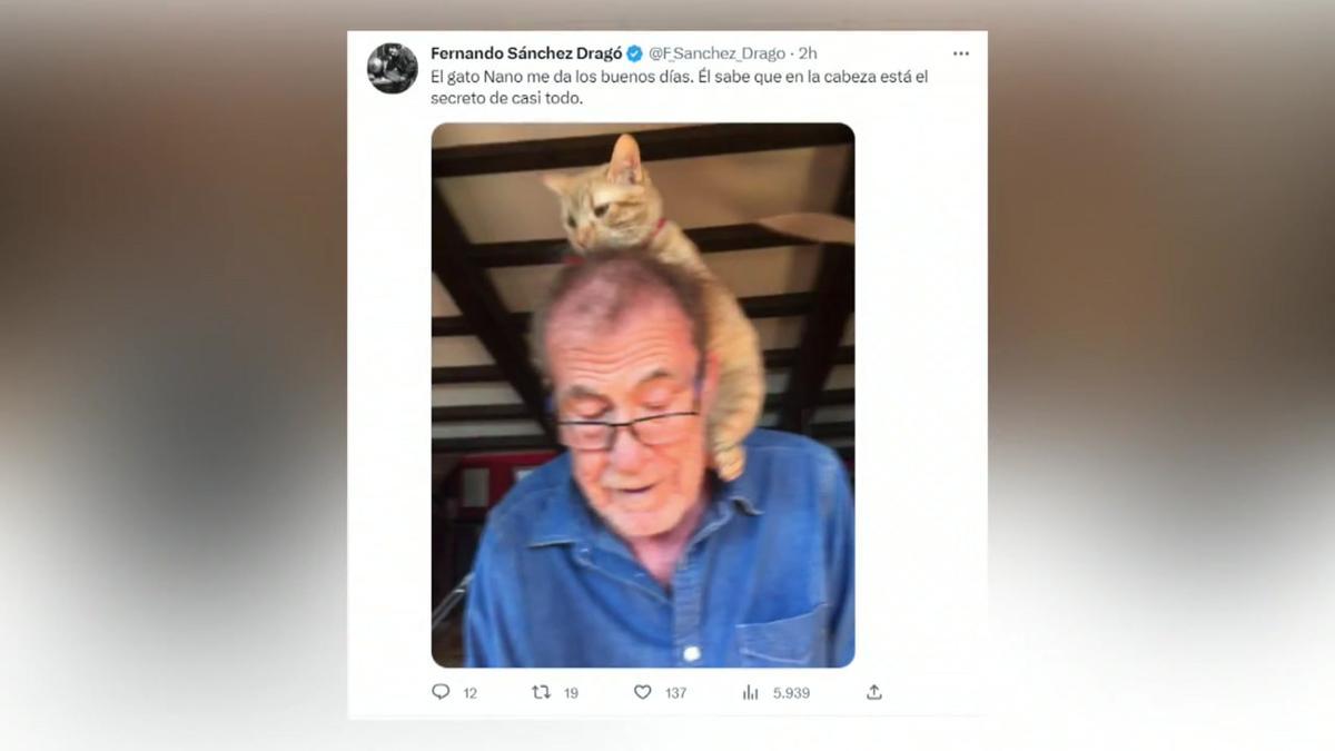 Último tuit de Fernando Sánchez Dragó, junto a su gato Nano