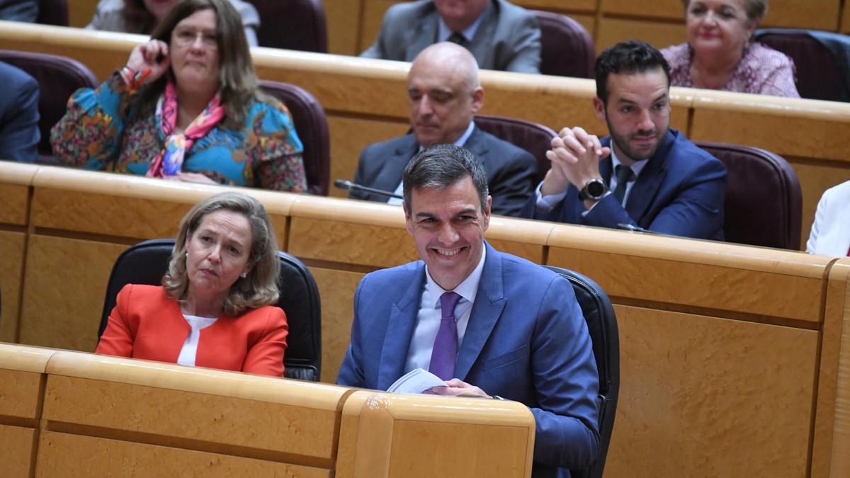 El presidente del Gobierno, Pedro Sánchez, durante un pleno del Senado