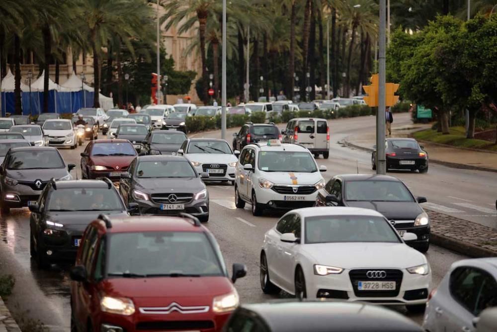 Heftige Regenfälle haben am Freitag (23.9.) auf Mallorca den Straßenverkehr teilweise stark beeinträchtigt. In mehreren Straßen in Palma stand das Wasser so hoch, dass Autos nicht mehr fahren konnten.