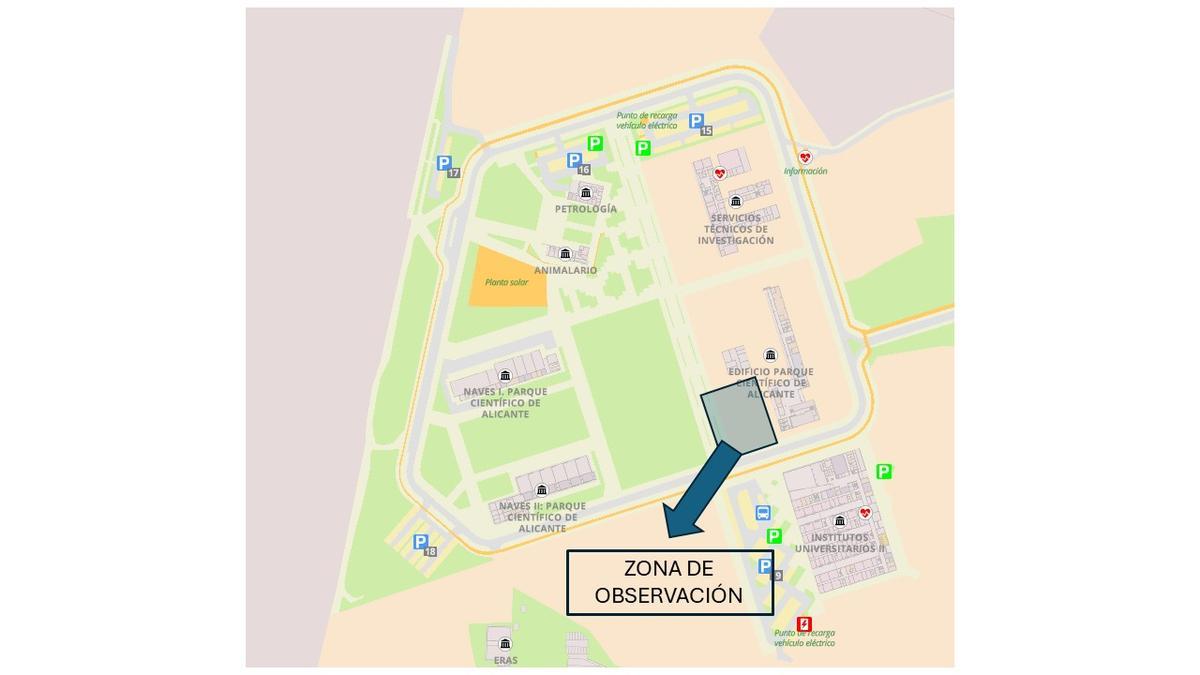 Mapa de la zona de observación desde la UA