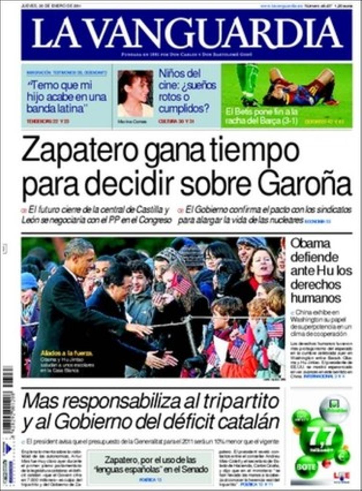 ’La Vanguardia’ dóna rellevància a dins al fet que Pascual Sala és el principal candidat a presidir el Tribunal Constitucional; que els europeus hauran de demanar permís per operar-se en un altre país a la UE; que el turisme nord-americà va superar el 2010 el milió de pernoctacions a Barcelona, i que la Seguretat Social manté el superàvit gràcies al fons de reserva.